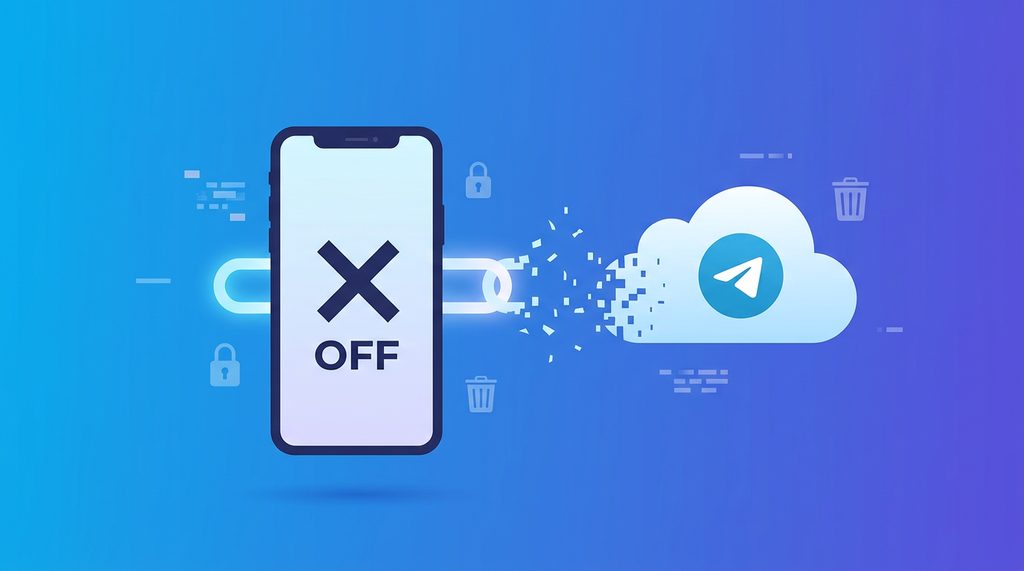 概念化插画，展示云端服务器图标与手机连接断开，背景简洁，体现数据删除与隐私保护的意图