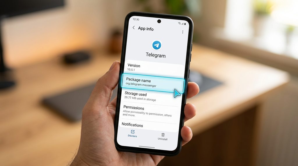Android 手机应用设置界面，正在查看应用详细信息，突出显示包名 org.telegram.me