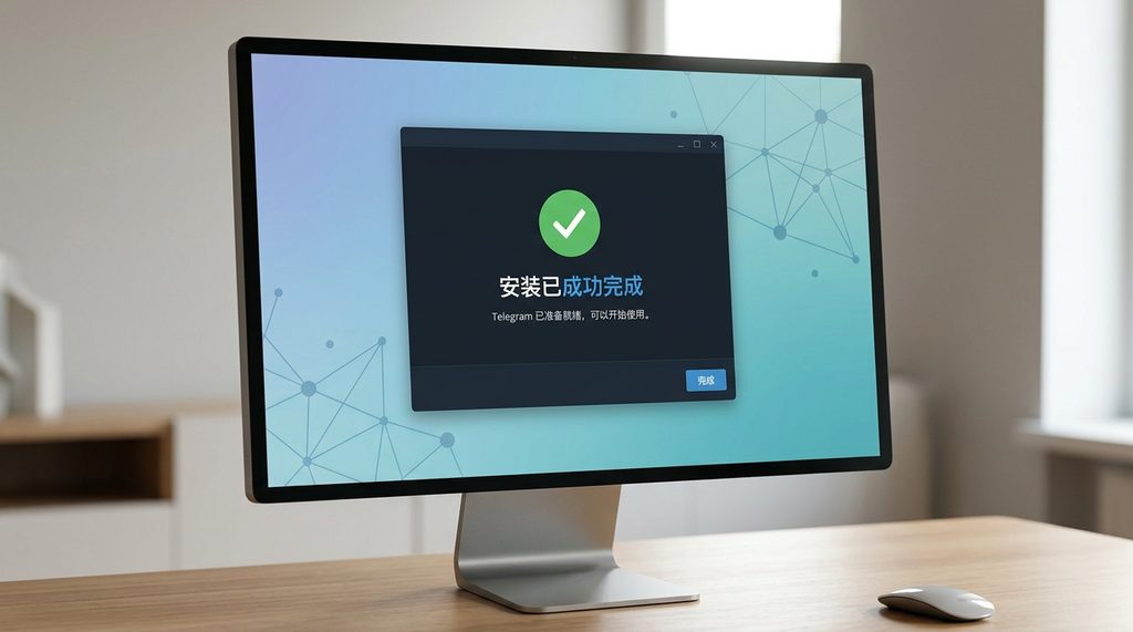 PC电脑安装界面显示“安装已成功完成”的弹窗,背景是整洁的桌面环境