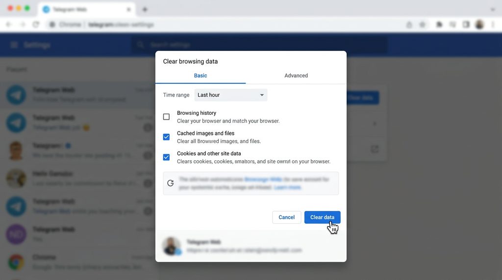 浏览器清除缓存设置界面的局部截图，光标悬停在缓存清理选项上，背景模糊