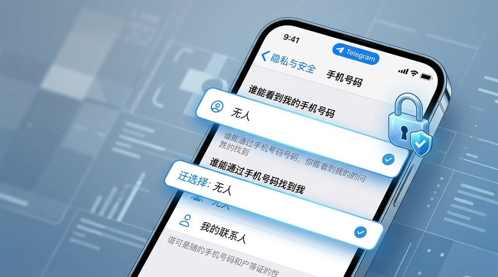 Telegram隐私设置界面截图，聚焦手机号码选项的调节