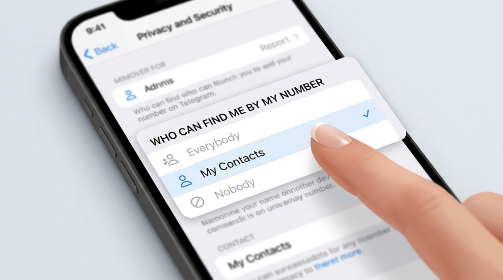 设置界面截图的局部放大，重点突出“谁可以通过手机号找到我”的选项设置，背景为柔和的浅灰色